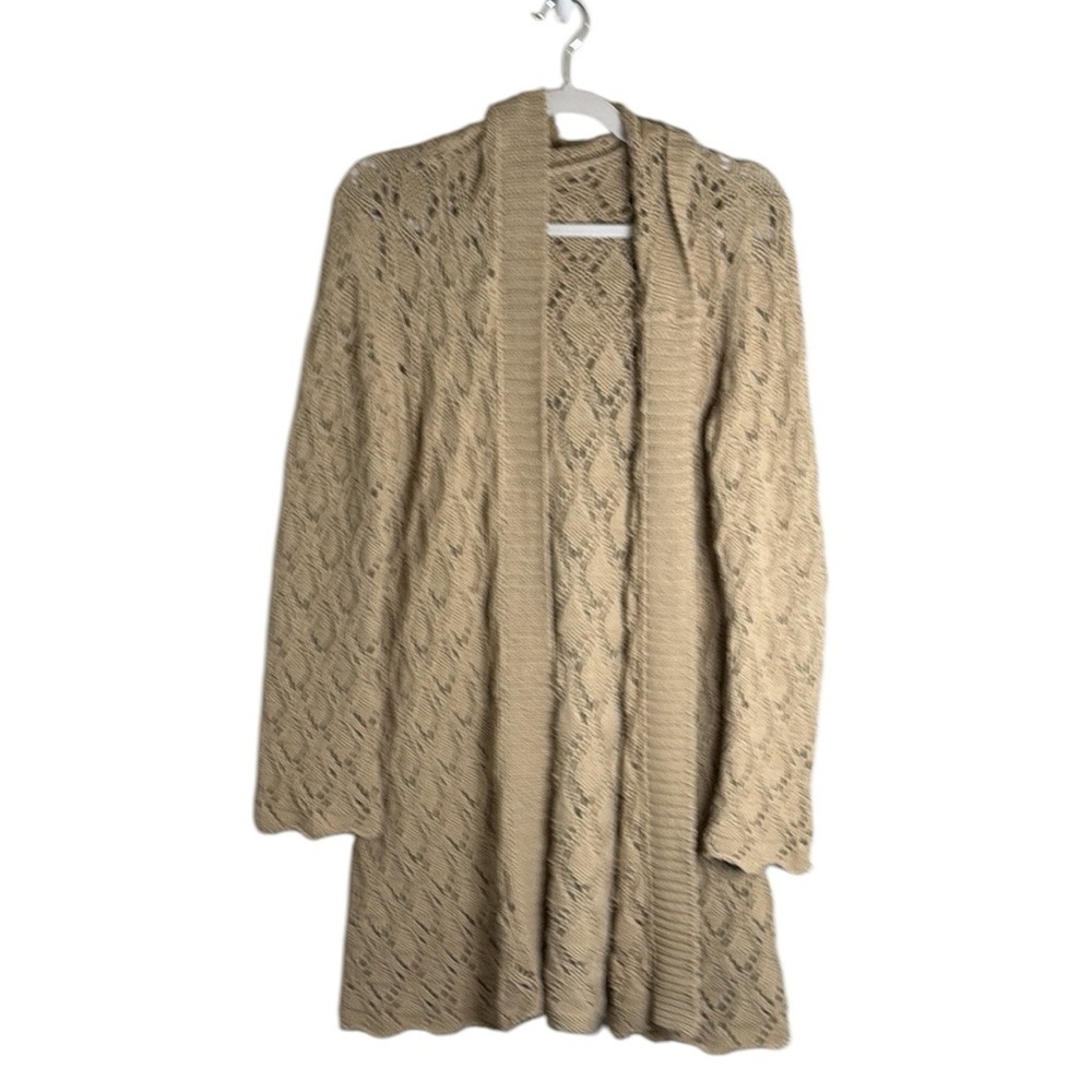 Margaret O’Leary Loose Knit Crochet Hooded Long Line Cardigan Large
